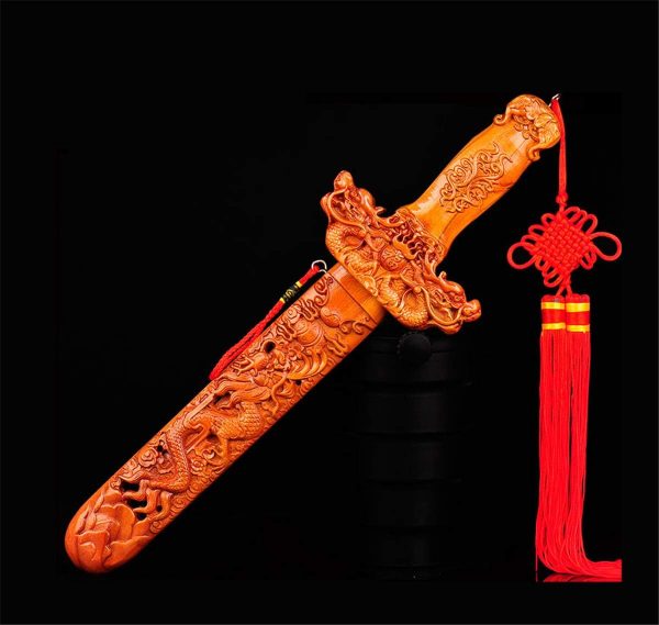 Zzooi Traditional Chinese Dragon Design Peach Wood Sword for Drive Out Evil Spirits